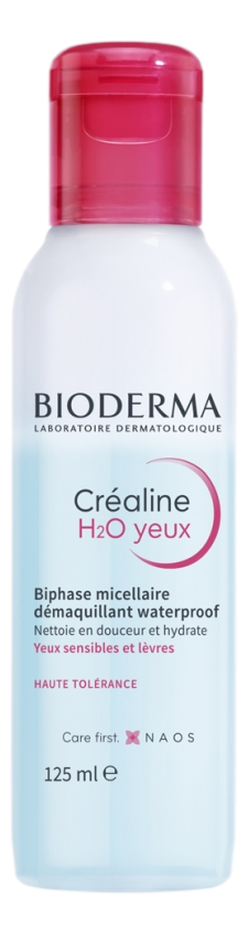 CREALINE H2O YEUX  solution biphase micellaire et un démaquillant waterproof, qui nettoie en douceur et hydrate les yeux sensibles et lèvres.